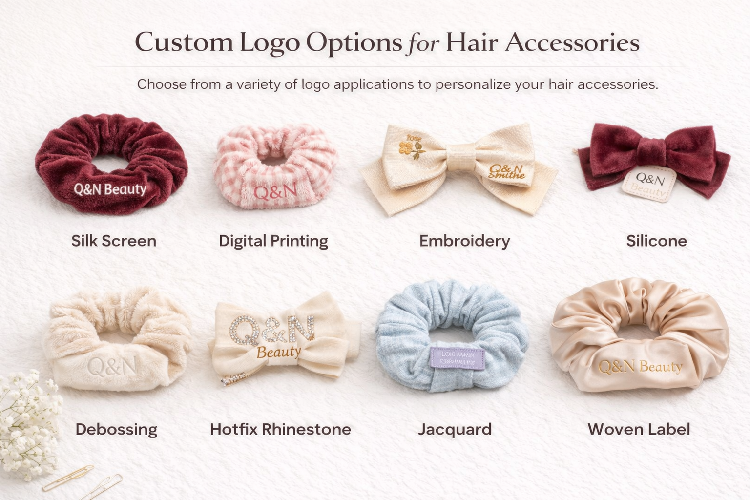 Custom logo options for hair accessories
