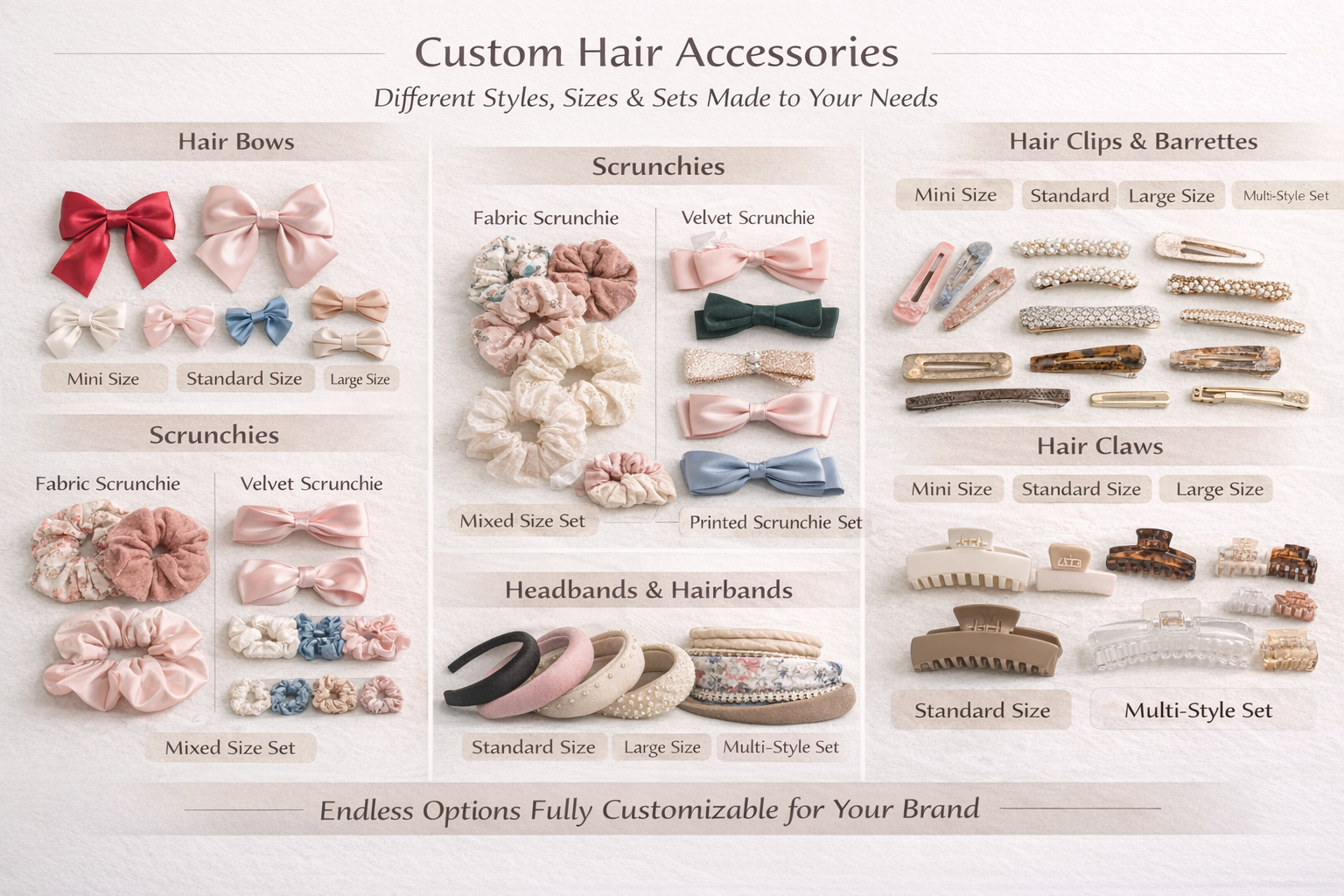 Hair accessories sizes and styles chart