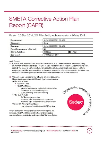 Sedex certificate