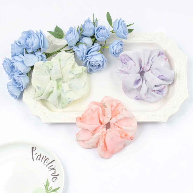 Watercolor Floral Chiffon Scrunchie