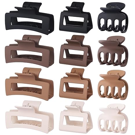 Matte Hair Claw Clip Set / Rectangle Hollow Jaw Clips & Mini Claw Clips for Women