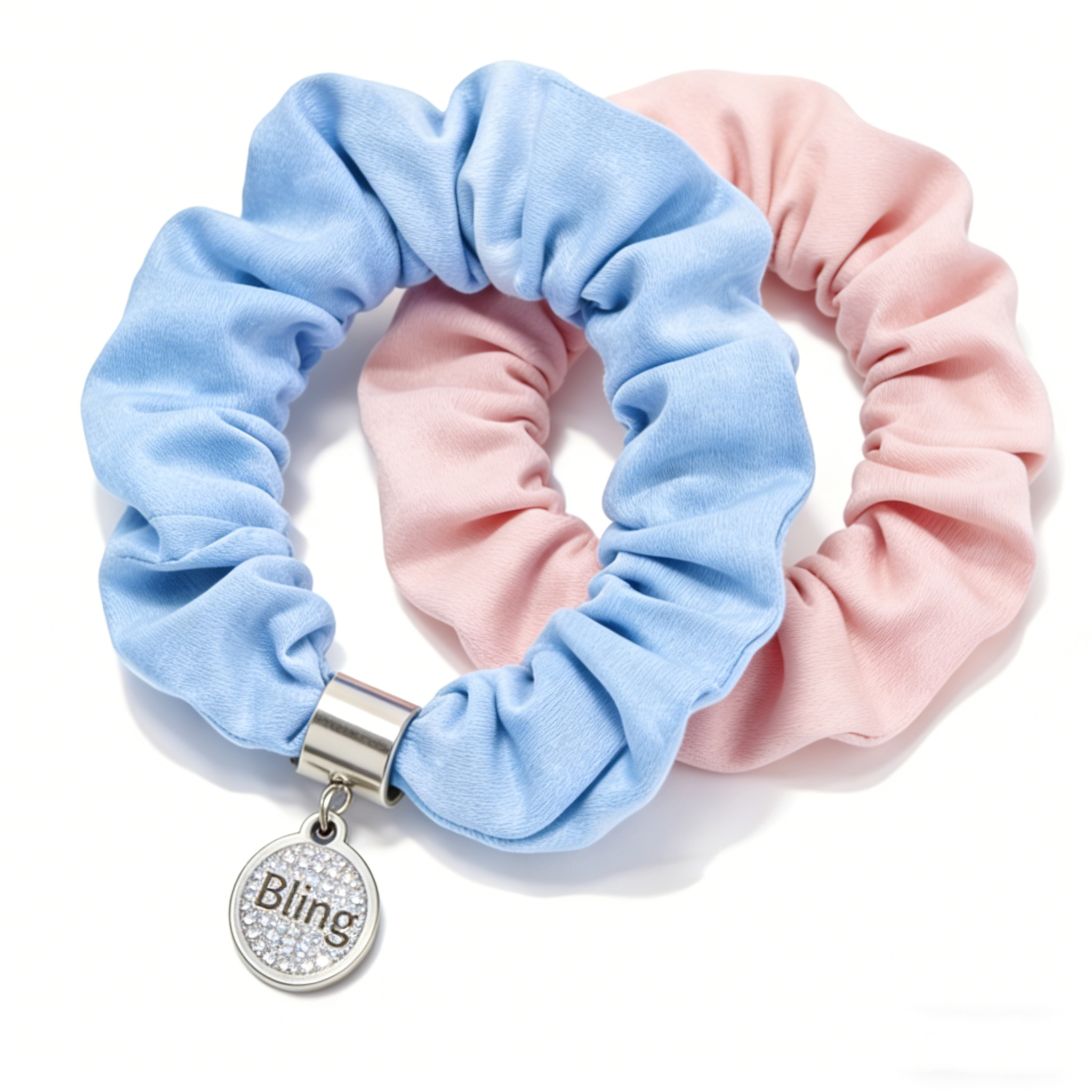 Metal logo charm for scrunchies and hair accessories