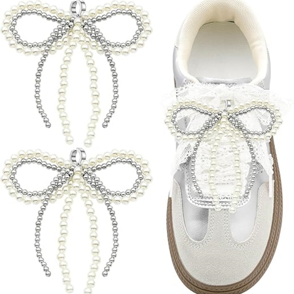 Two Tone Pearl Shoe Bow Charm Set
