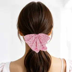 Custom Pink Ditsy Floral Square Scrunchie Custom Pink Ditsy Floral Square Scrunchie
